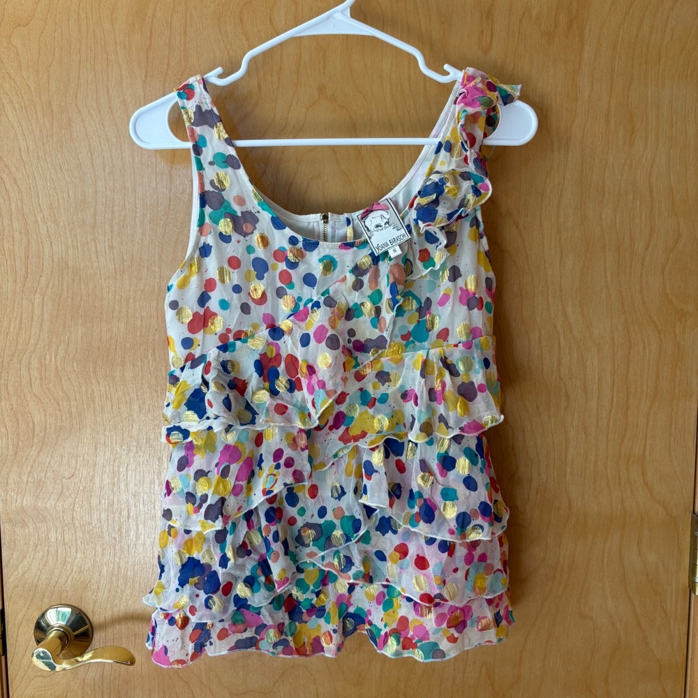 Yoana Baraschi Ruffle Tank Top Womens Small Multi Color Silk Metallic Polka Dot